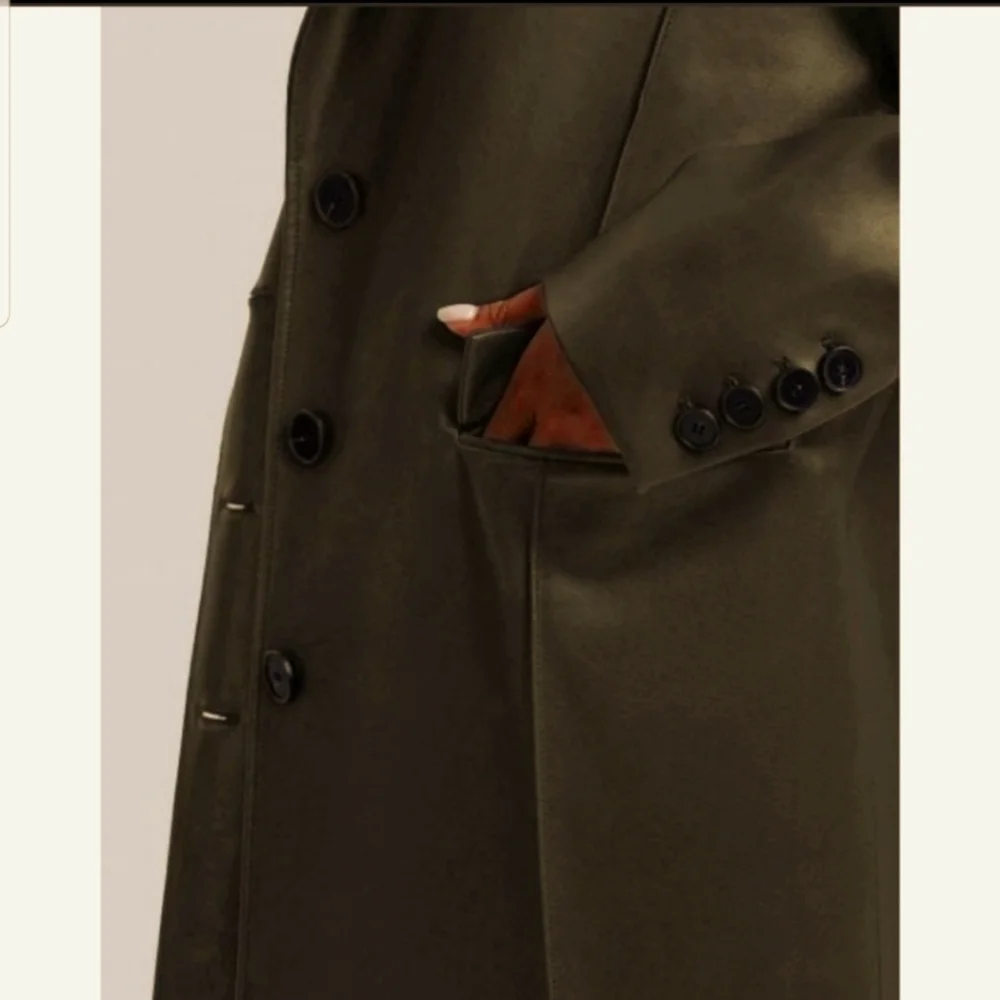 Faux Leather Trench Coat with Pinched Pleats (Olive Green) - DEPT ANONYM - Picture 3 of 8
